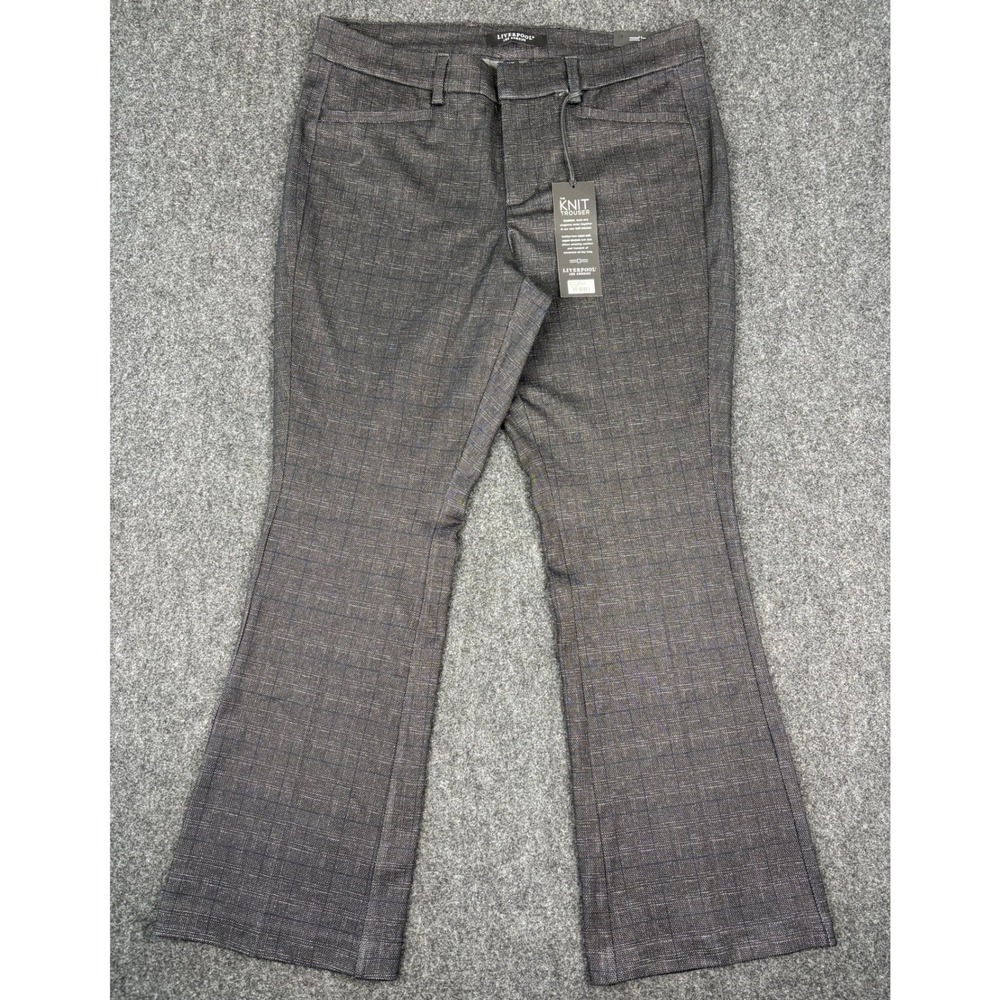 Liverpool Los Angeles Knit Trouser Grey Plaid Flare Pants Womens 16W New